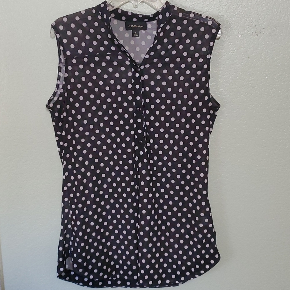 Black and white polka-dot sheer tank